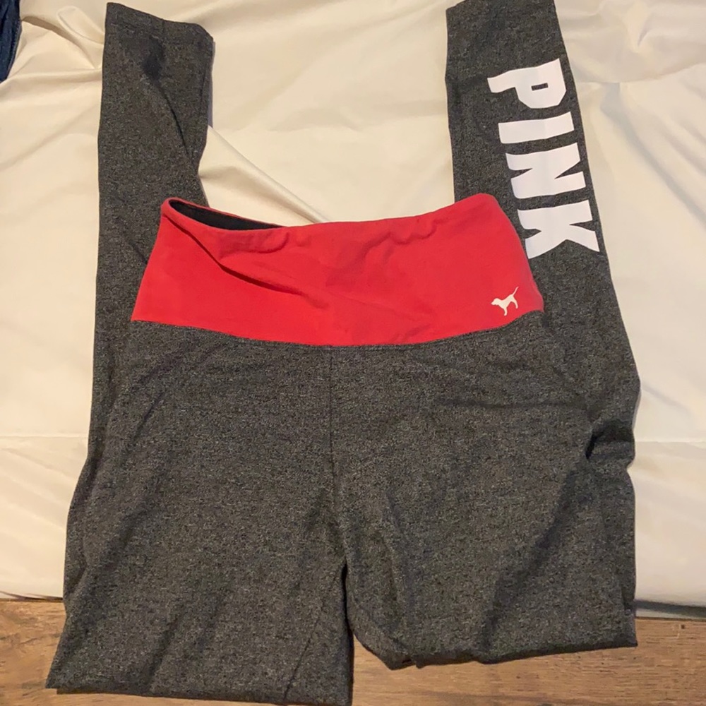 gray leggings with pink band VS